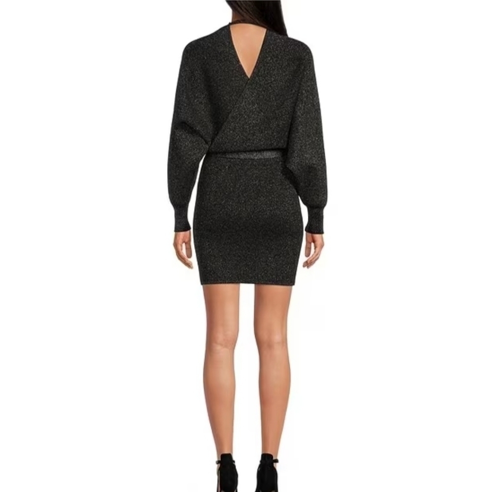 Gianni Bini Alston Metallic Tie Waist Sweater Dress Black Silver Size Large NWT - Picture 3 of 11